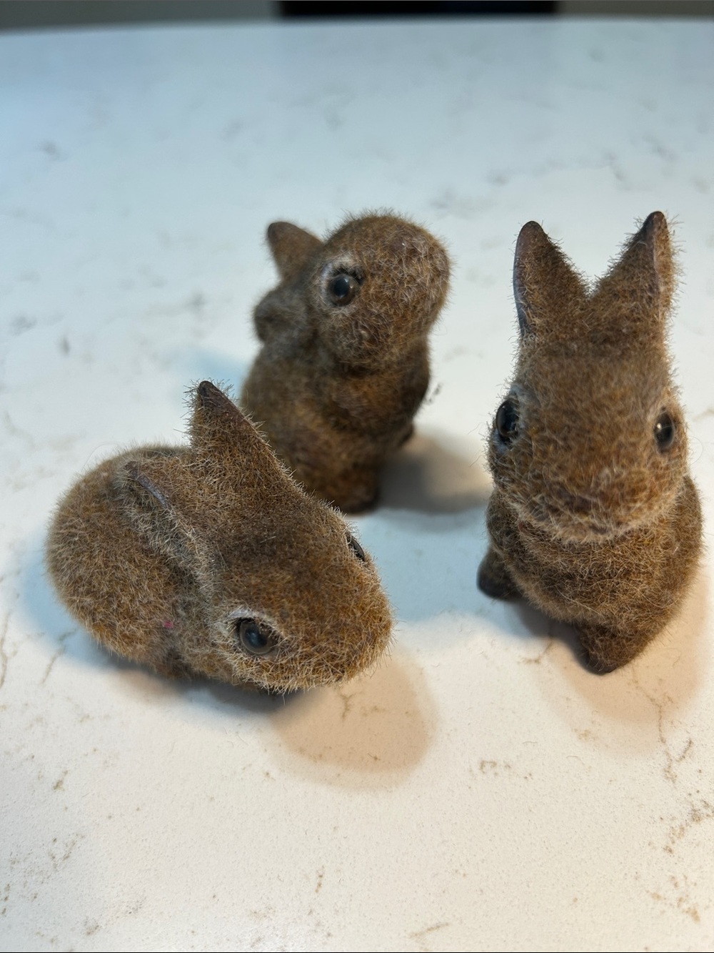 Vintage Josef Originals Flocked Brown Bunnies Japan set of 3